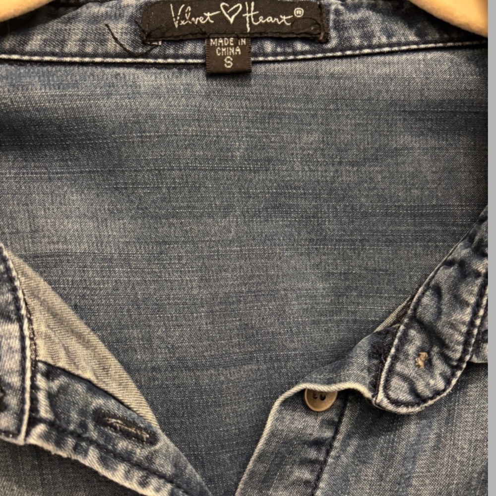 Velvet Heart Tencel Denim Shirt Dress Small Chambray Button Front - Picture 3 of 7